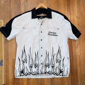 Harley Davidson Y2K Skull Flames Vintage Button-up Shirt